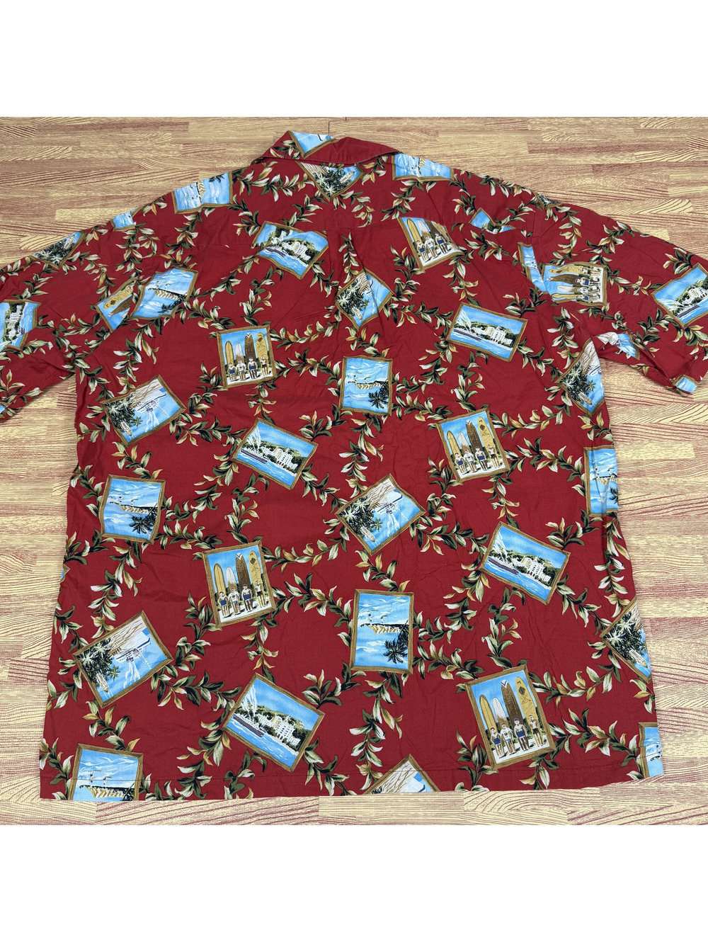 Hilo Hattie Hawaiian Shirt XL Made in Hawaii Red Scenic Aloha Resort